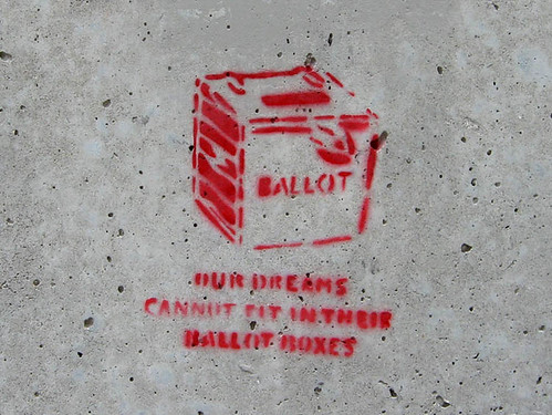 Graffiti showing a ballot box