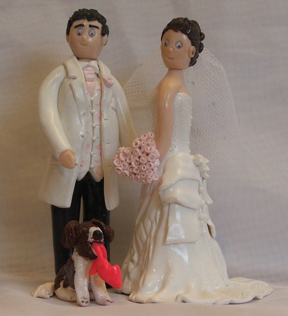 Wedding Cake Toppers with Dog jess and her husband with favorite dog