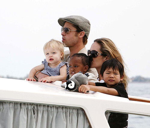 Brad Pitt leaving Venice Italy with Angelina Jolie and their children 