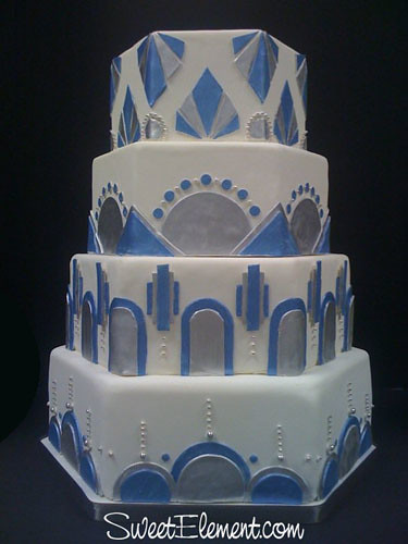 Blue Silver Hexagon Art Deco Wedding Cake
