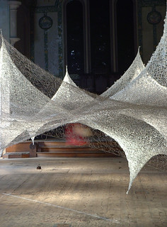"String Web" woven sculpture by Machiko Agano