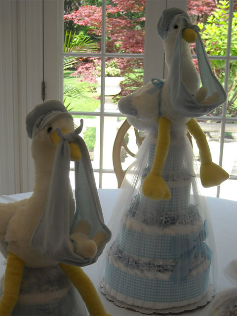 Stork Baby Shower Centerpieces Using Mini Tickled Blue Diaper 