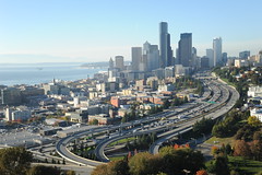 Seattle Washington USA from the top of the Pacific Medical Building / Amazon.com in the fall