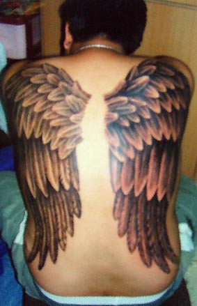 Upper Back Tattoo with Wings Art
