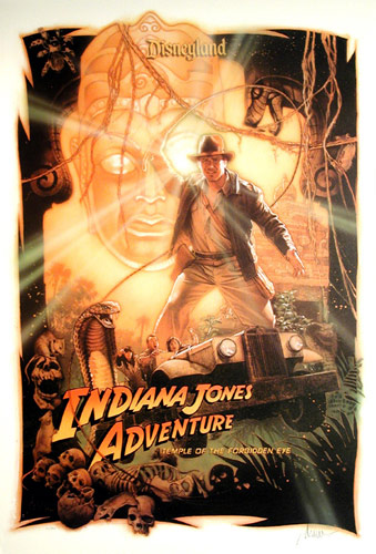 Poster, Indiana Jones Adventure - Temple of the Forbidden Eye, Adventureland, Disneyland®, Anaheim, California, circa 1995, poster_bg
