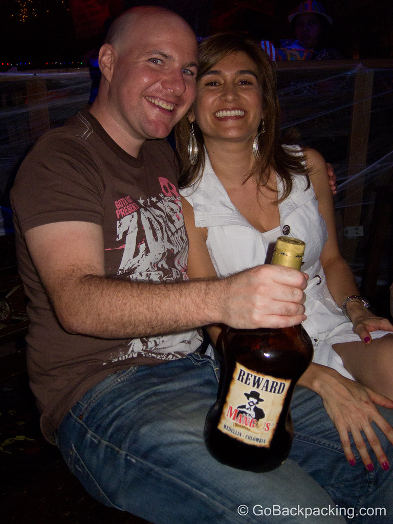 Lina and I with our table's bottle of rum.  It didn't take long for us to empty it!