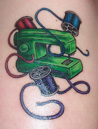sewing machine tattoo my right shoulder about 65 high