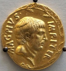 RRC 511/1 gold aureus of Sextus Pompeius 37BC showing Pompey the Great on display in the British Museum (47)