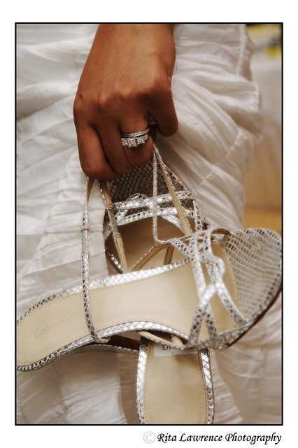 wedding ring and sparkly shoes