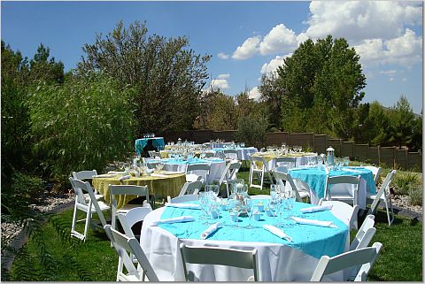 Outdoor Wedding Reception Tables Blue and Green Tables at the outdoor 