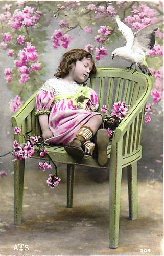 Vintage Postcard  ~ Little Girl w/ Dove