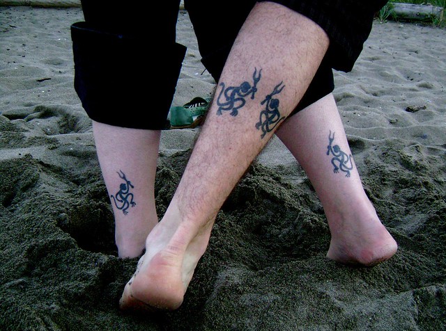 When my brother was here in 2006 we got matching tattoos that's his calf 