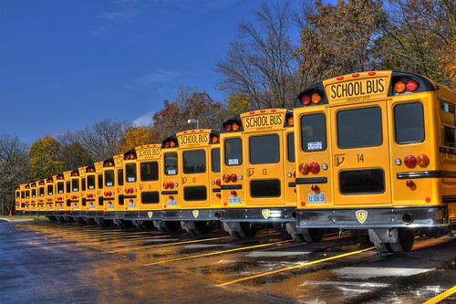 School buses in the fall