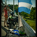 WorldOnaBike break on bridge, Honduras