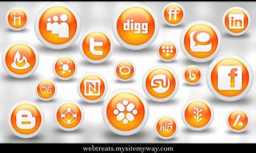 Webtreats 108 Free Glossy Orange Orb Social Media Icons