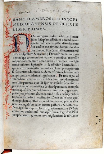 Opening page of 'De officiis' by Ambrosius. Sp Coll Hunterian Bw.3.23.