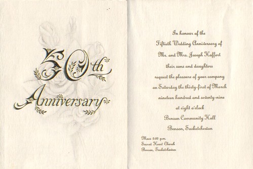 Invitation to Joseph and Florence Hoffarts 50th Wedding Anniversary