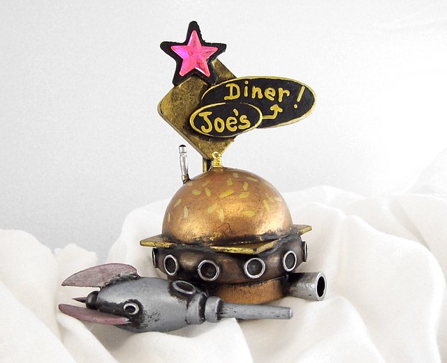 Space Hamburger Shaped Diner Wedding Cake Topper with Rocket Wood 2