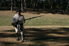 Regulator re-enactor with musket and bayonet