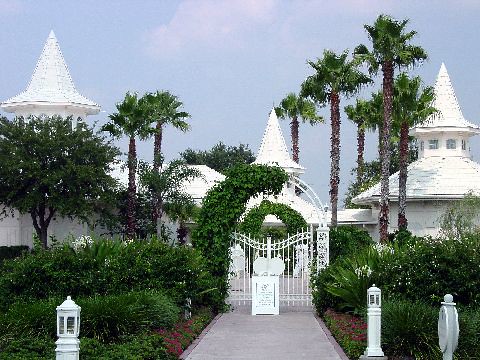 Behind the white gate stood Disney 39s beautiful Wedding Pavilion