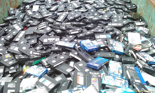 Skip containing discarded VHS tapes