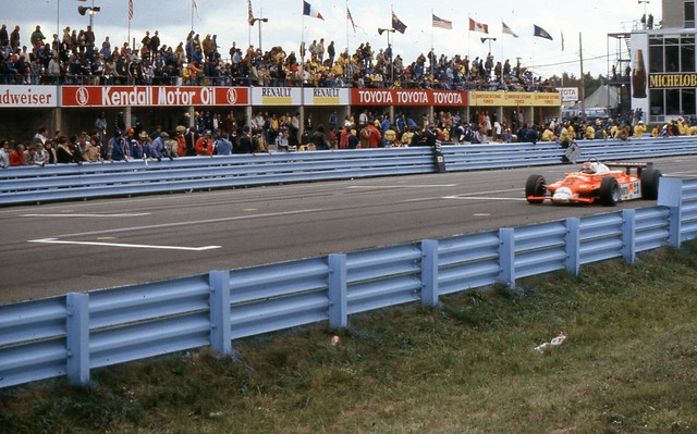 Watkins Glen 1980 Bruno Giacomelli at the start finish straight
