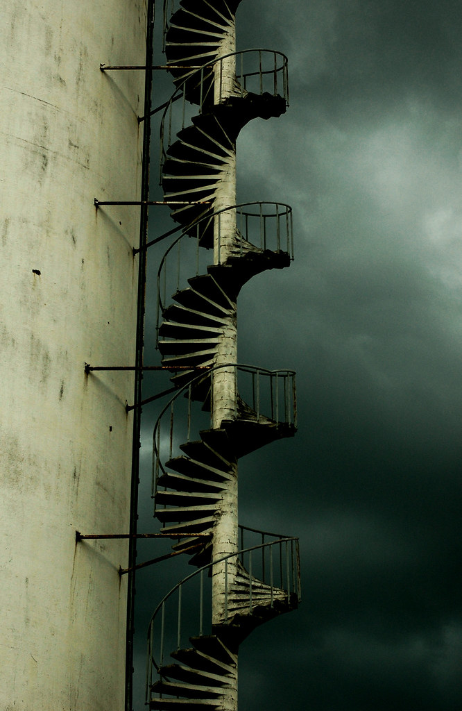 dark clouds and a staircase