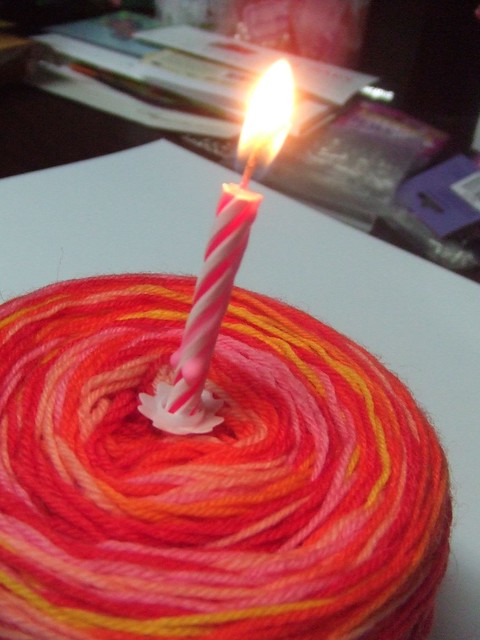 yarncake with birthday candle