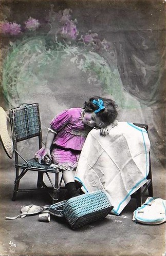 Vintage Postcard ~ Sleepy Little Girl