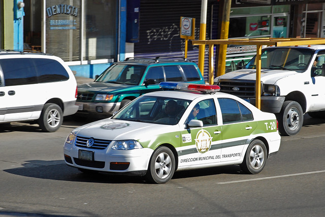 Traffic police in a VW Jetta in downtown Tijuana Mexico