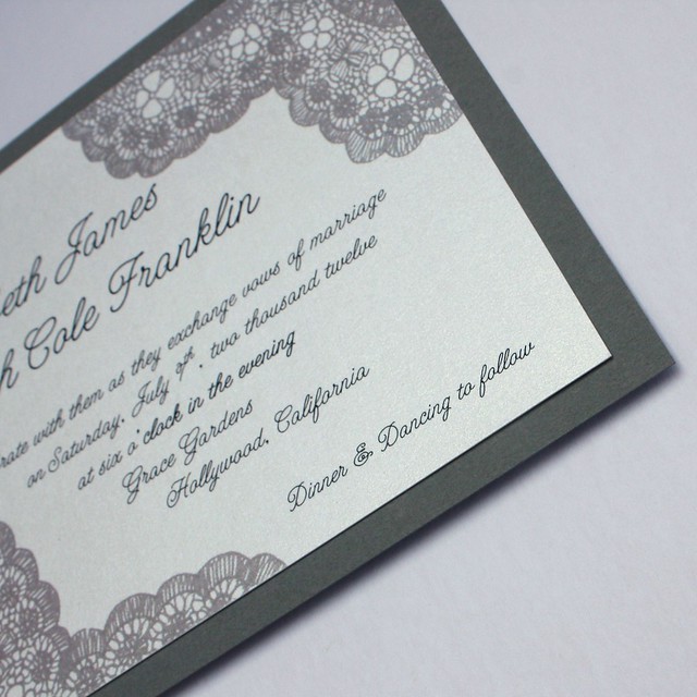 Light Pewter Gray Grey Vintage Antique Lace Wedding Invitation