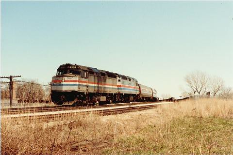 Westbound Amtrak train approaching Brighton junction. Chicago Illinois. April 1984. by Eddie from Chicago