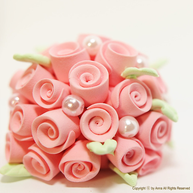 Pink rose clay wedding bouquet