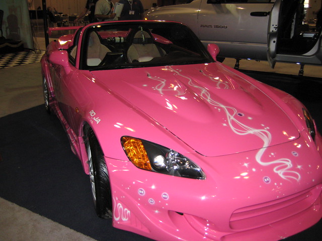 shiny new pink sports car