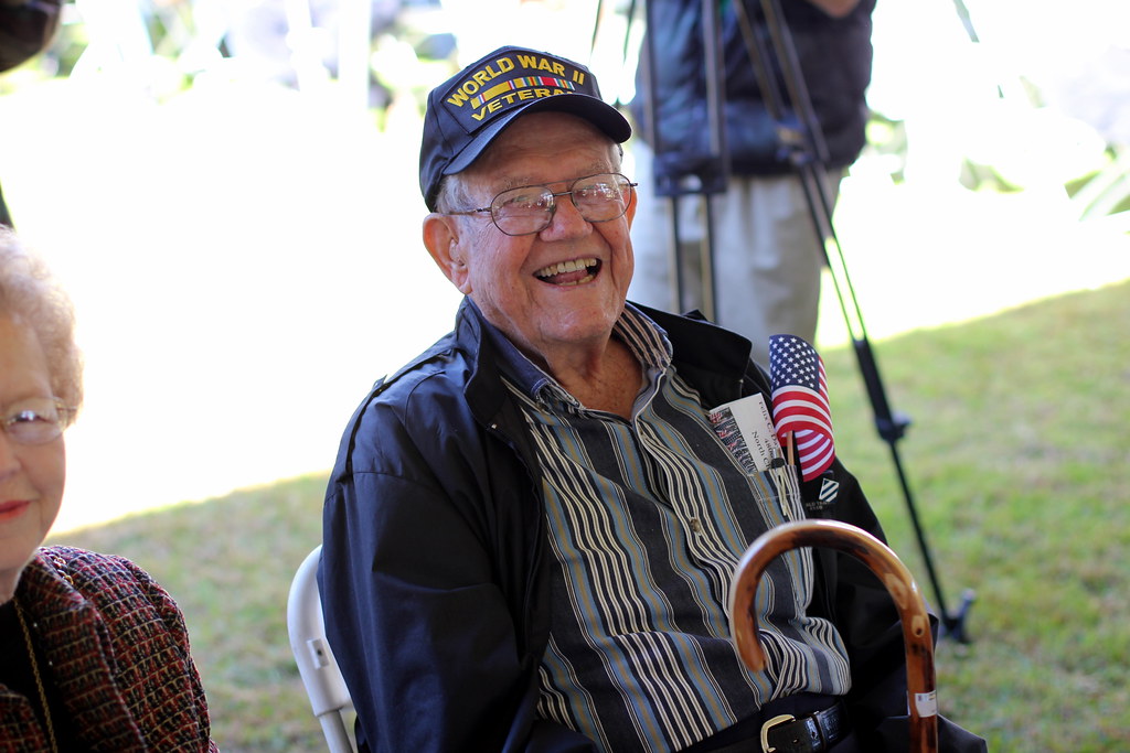 A WWII veterans gives a smile