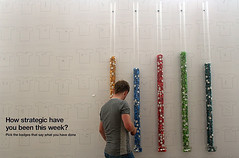 Image of a man standing in front of tubes of legos with the text "How strategic have you been this week?"