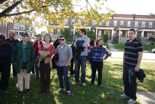 Tour group at James Mosher Elementary School, Greater Rosemont Walking Tour