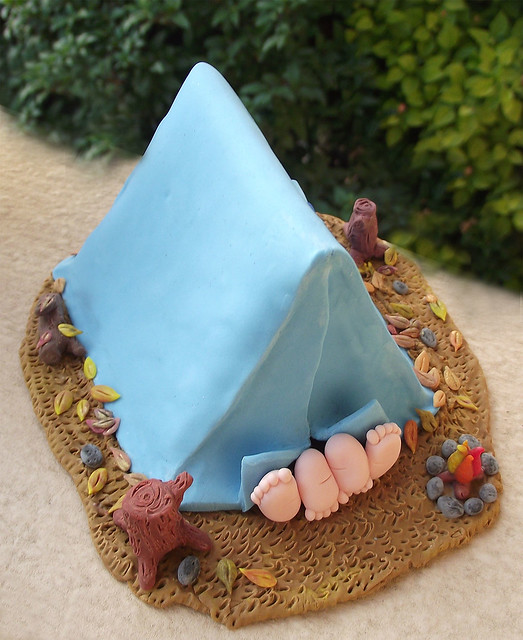 Custom Hot camping miniature scene wedding cake topper Fall version