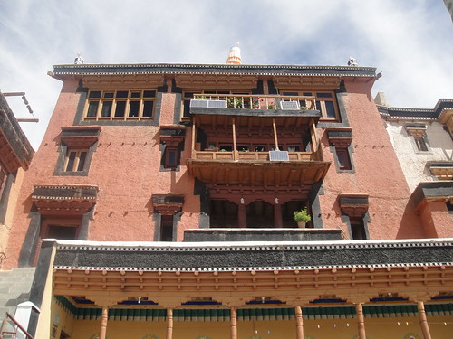 Solar panels on the old walls of Thiksay Monastery
