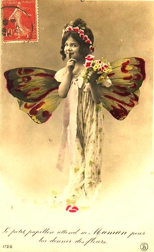 Vintage Postcard ~ Butterfly Girl
