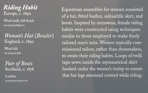 English Riding Habit, c. 1890 - label - Fashioning Fashion - LACMA