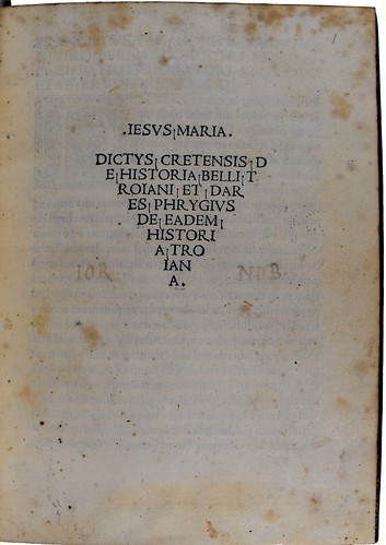 Title-page of Dictys Cretensis [pseudo-]: Historia Troiana