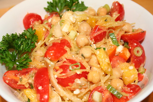 Greek-style salad with spaghetti squash