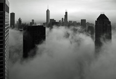 Chicago- Foggy Loop Skyline in B&W by doug.siefken