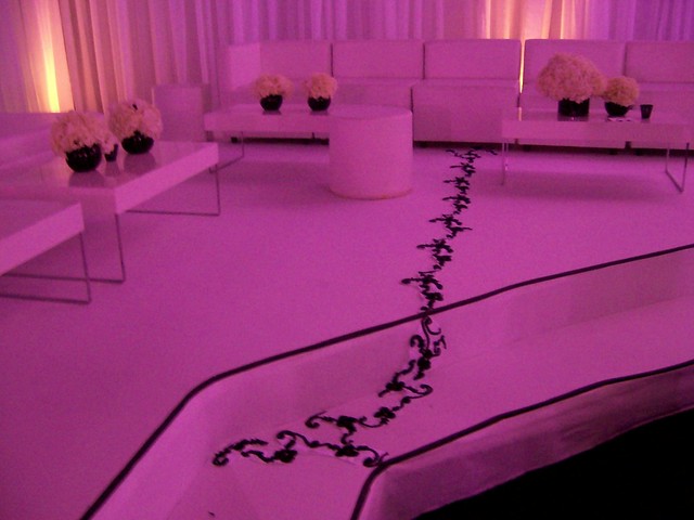 Black and White Wedding Cocktail Area with Lighting Effects