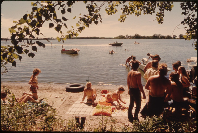 Young People of New Ulm, Minnesota, Spending a Sunday Swimming and Boating at Clear Lake Three Miles West of Town...