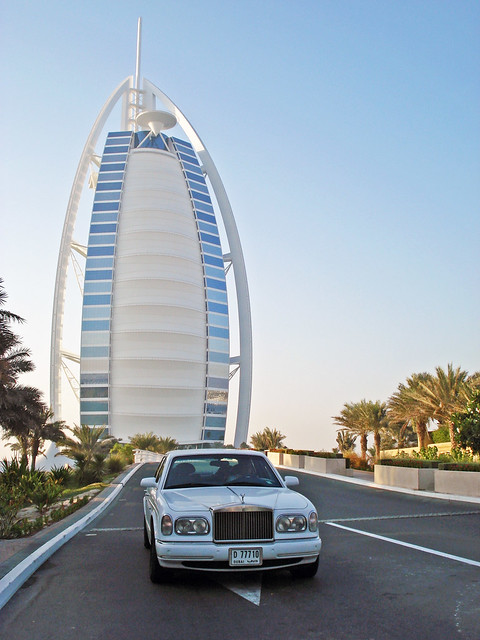 A RollsRoyce Silver Seraph in front of the Burj Al Arab in Dubai