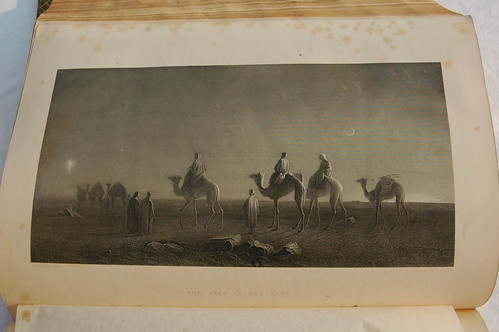 The Star in the East, three wise men travel with entourage across the deserts to find baby Jesus Christ, Holy Bible, Etching, 1885 by Wonderlane