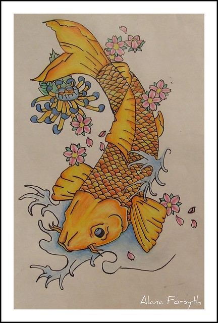 Koi Carp Tattoo Design I used colour pencil and Ink to do this one 