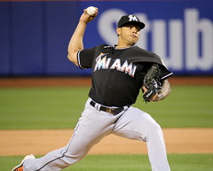 Marlins reliever A.J. Ramos pitches in the ninth